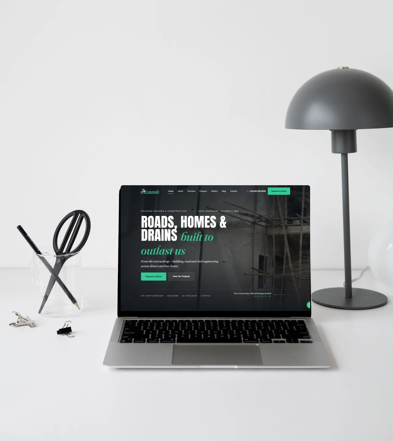 Chuksco Constructions — case study mockup