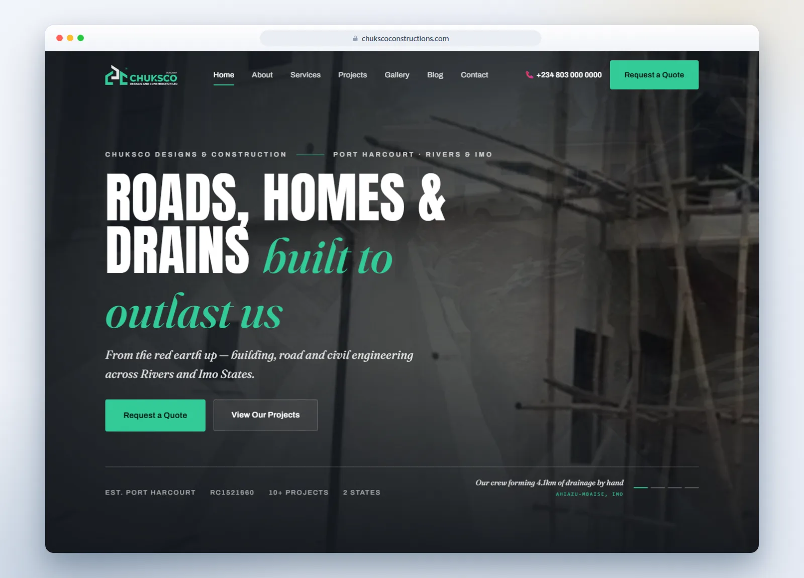 Chuksco Constructions — homepage hero