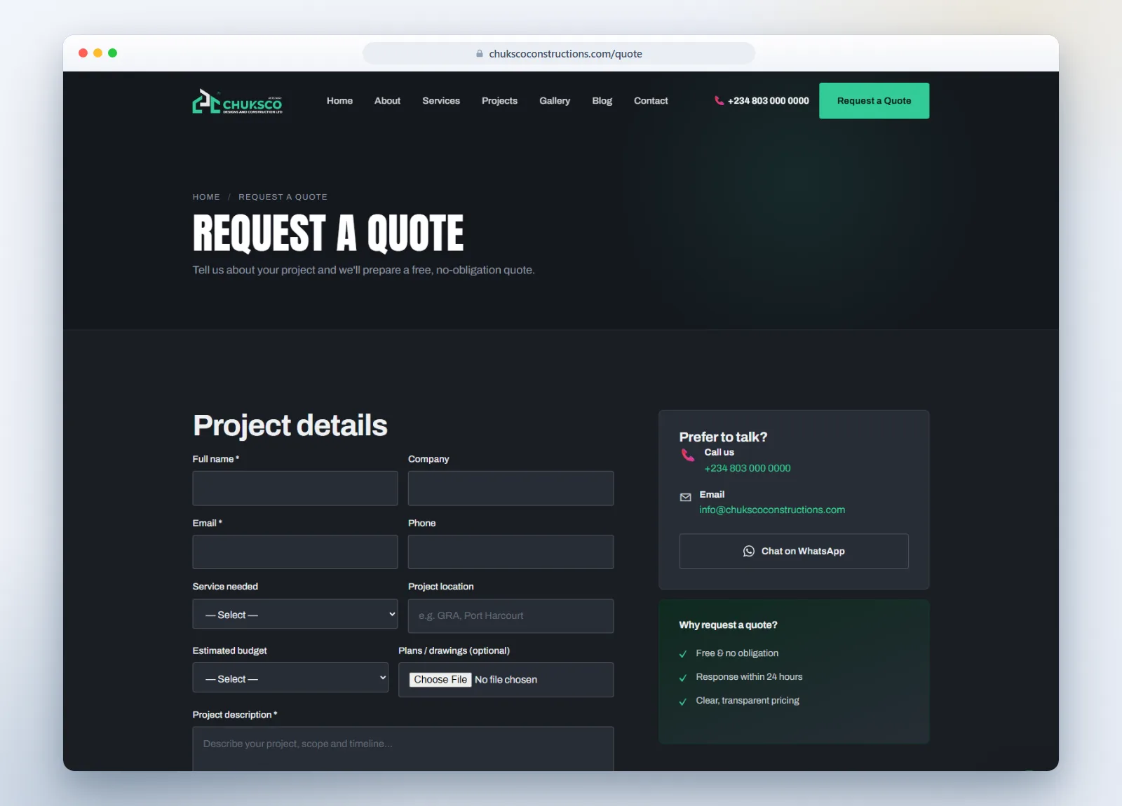 Request a quote flow