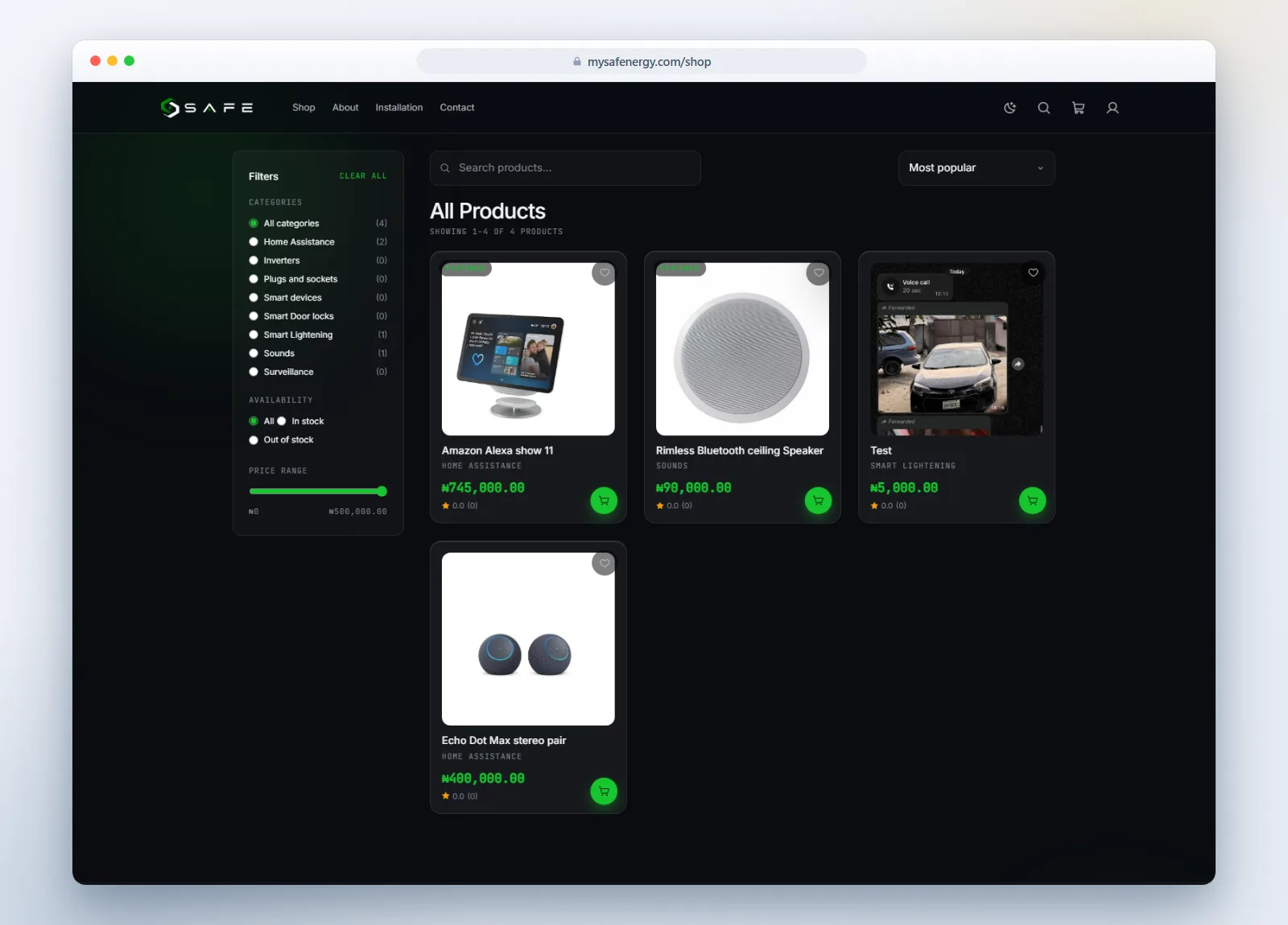 Smart home product storefront